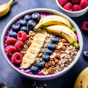 Açaí Bowl Tropical con Granola Casera, Banana y Frutos Rojos